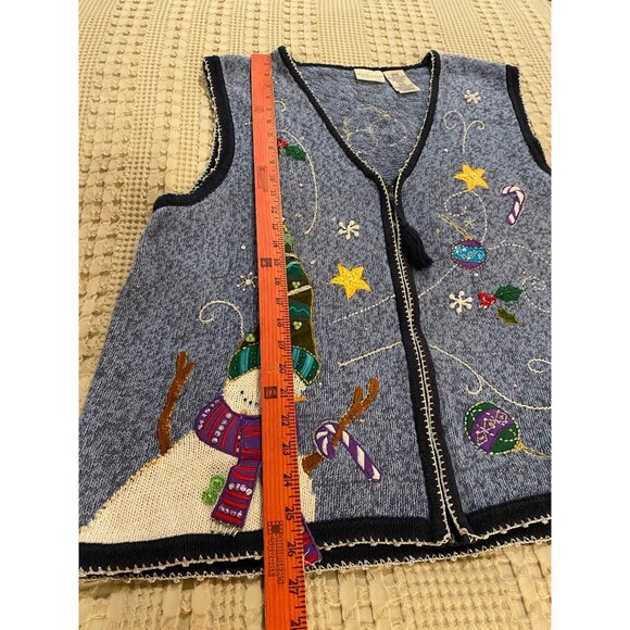 White Stag Christmas  Sweater Vest Vintage Look Size 18W - 20W Blue w/ Snowman - Picture 11 of 11